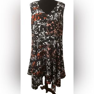 Metaphore Womens Hanky Hem Sleeveless Dress Black Multicolored V-Neck Sz 14W